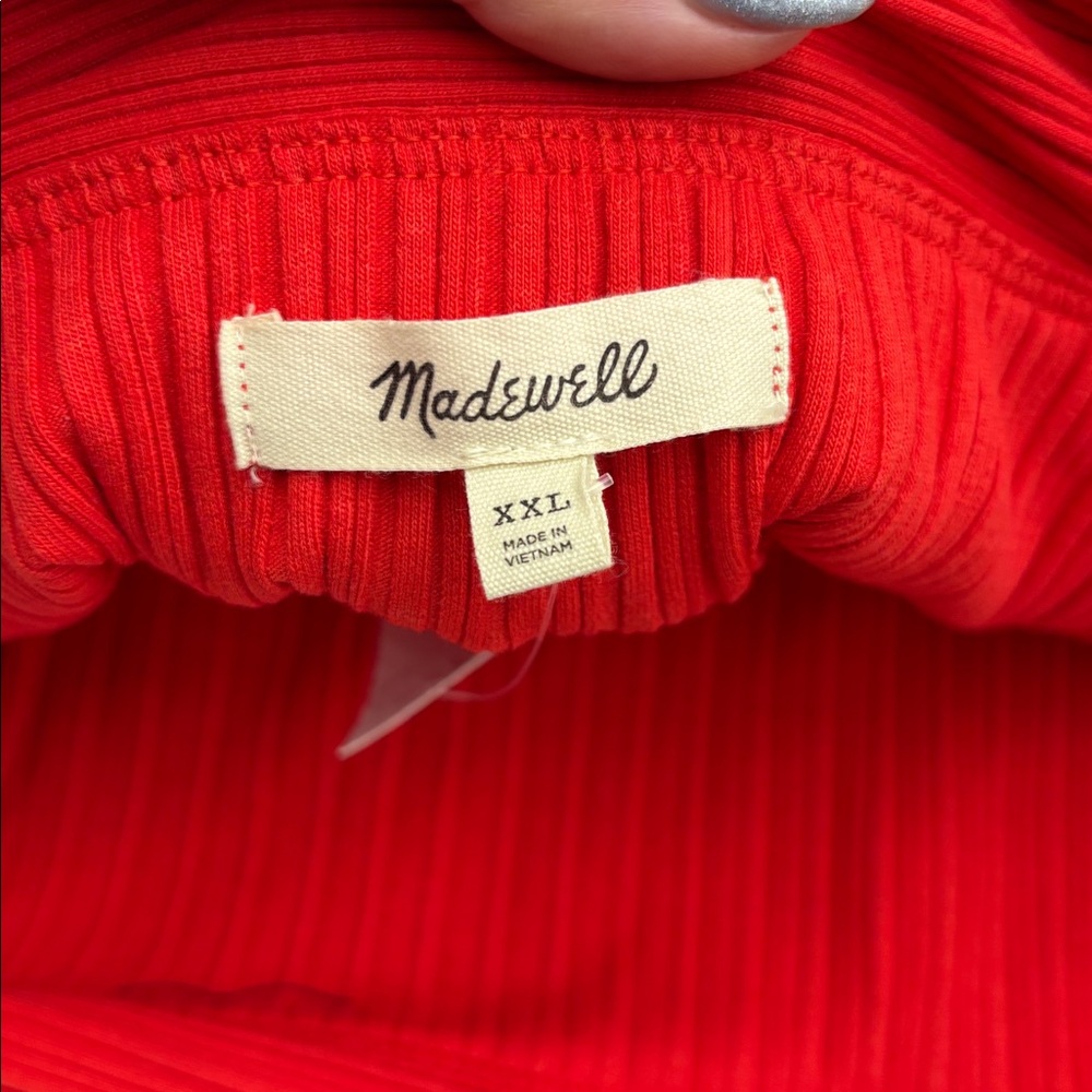 Madewell Rib Off the Shoulder Top in Rouge - Picture 5 of 7